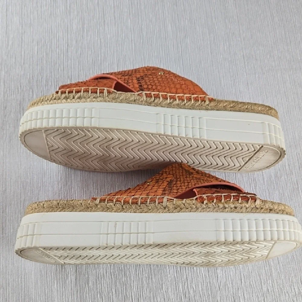 Franco Sarto Birch Orange Snakeskin Leather Espadrille Platform Sandals Mens 8M